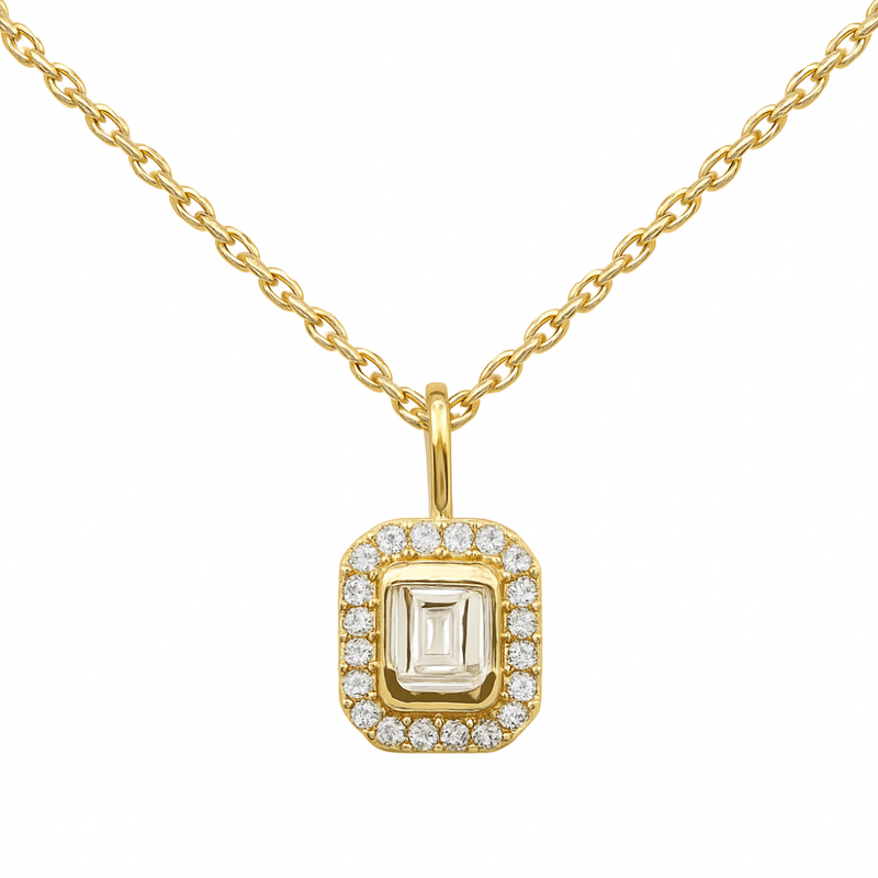 SPECIAL!.25ct G SI 14K Yellow Gold Emerald Cut Diamond Petite Pendant Necklace 18" Chain