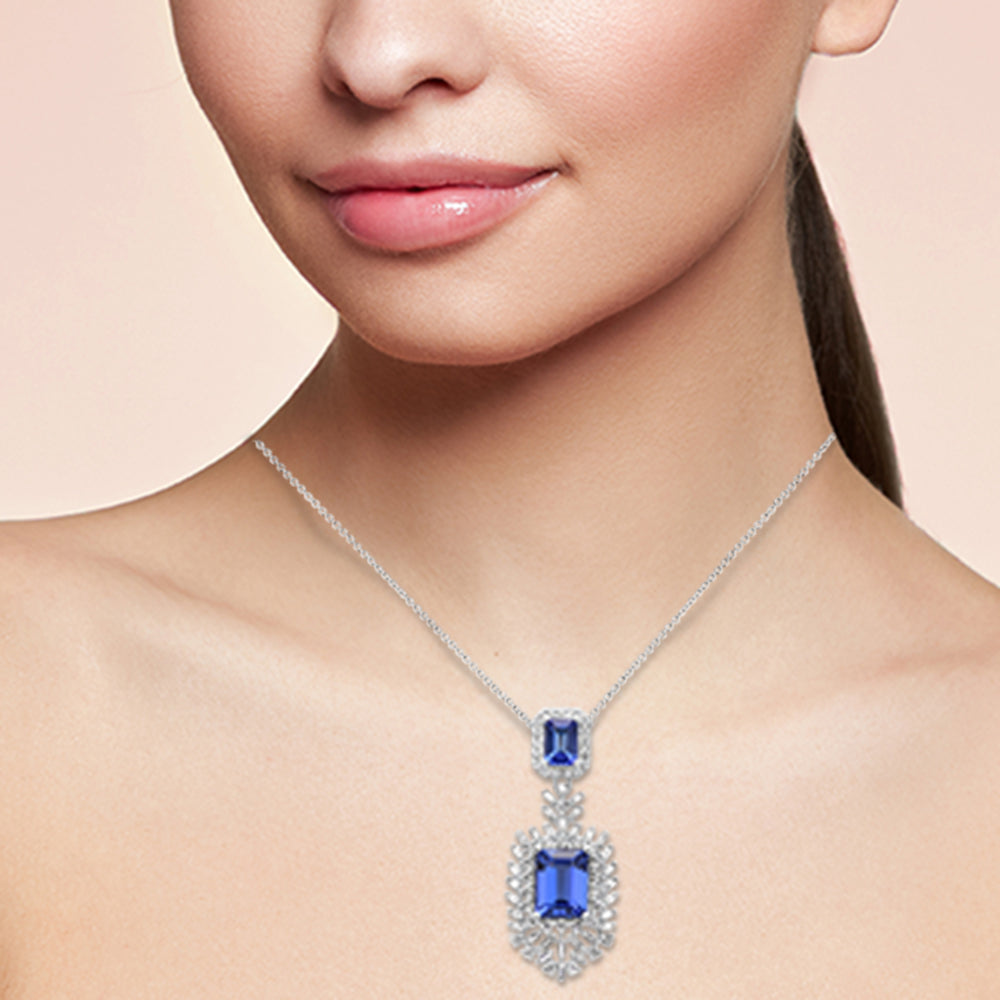 SPECIAL!5.54ct G SI 14K White Gold Diamond & Natural Tanzanite Gemstone Pendant