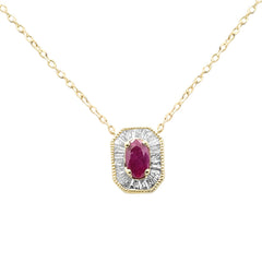 SPECIAL!.48ct G SI 14K Yellow Gold Baguette Diamond & Ruby Gemstone Pendant Necklace 18" Long