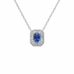 SPECIAL!.58ct G SI 14K White Gold Baguette Diamond & Blue Sapphire Gemstone Pendant Necklace 18" Long