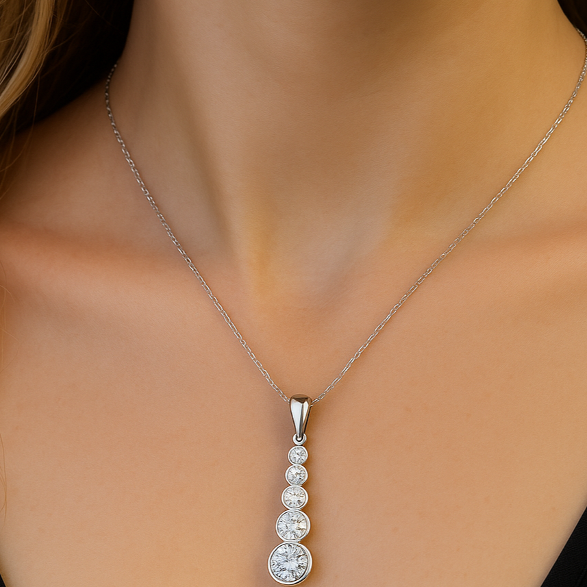 SPECIAL!.51ct G SI 14K White Gold Diamond Graduated Journey 5 Stone Pendant Necklace 18" Long