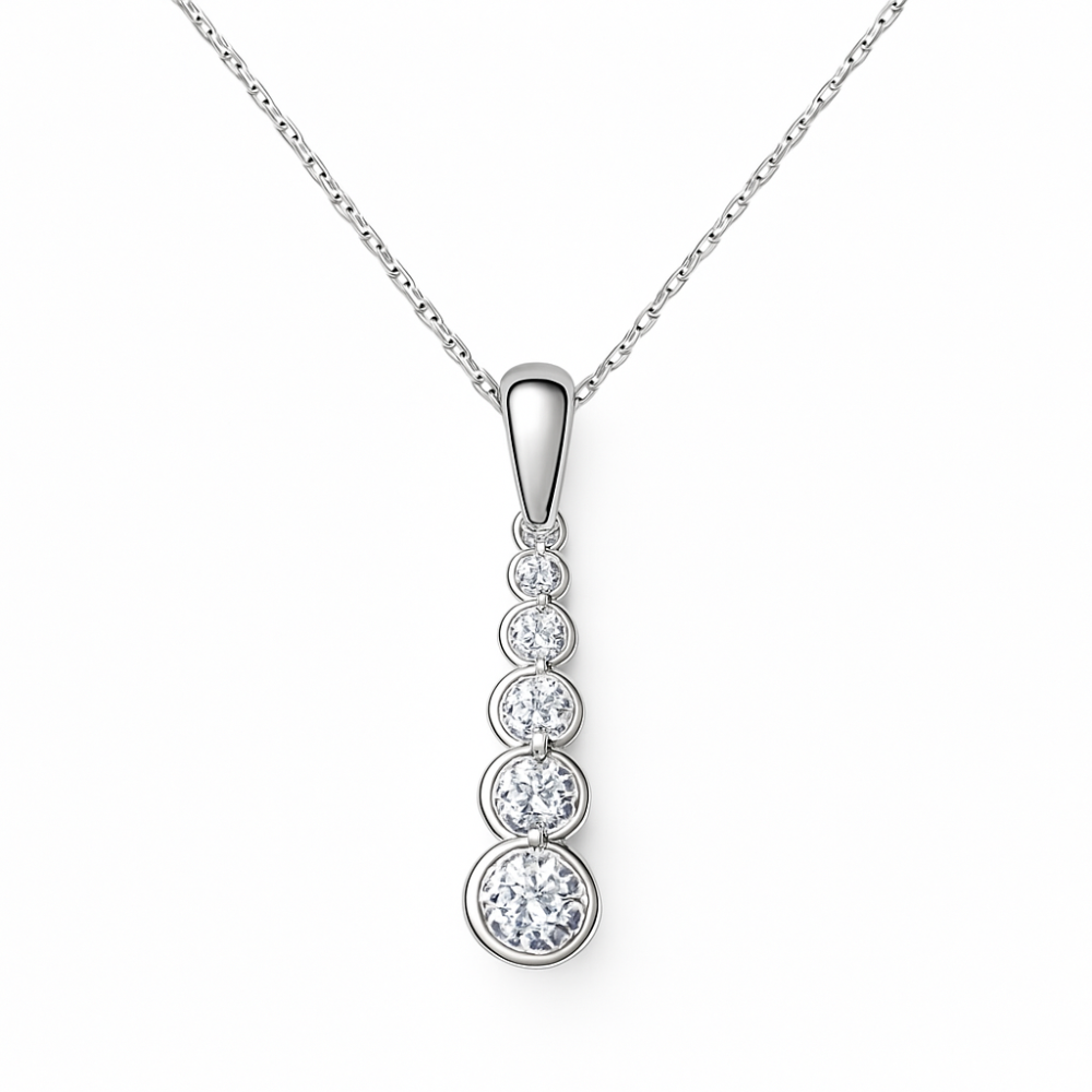 SPECIAL!.51ct G SI 14K White Gold Diamond Graduated Journey 5 Stone Pendant Necklace 18" Long