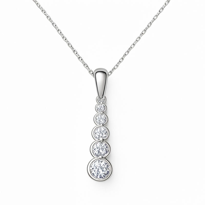 SPECIAL!.51ct G SI 14K White Gold Diamond Graduated Journey 5 Stone Pendant Necklace 18" Long