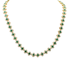 SPECIAL!11.53ct G SI 14K Yellow Gold Diamond & Emerald Gemstone Clover Design Necklace 16" Long