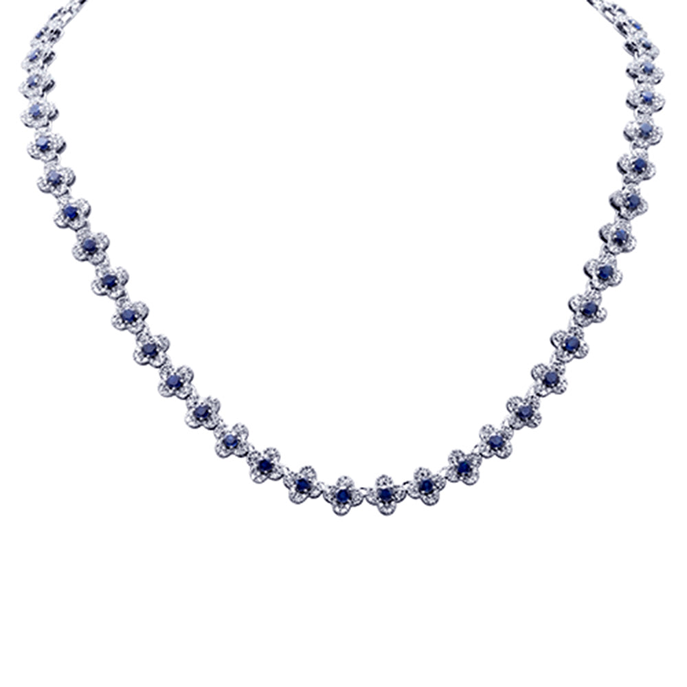 SPECIAL!13.18ct G SI 14K White Gold Diamond & Blue Sapphire Gemstone Clover Design Necklace 16" Long