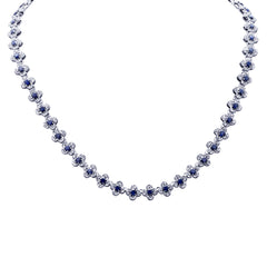 SPECIAL!13.18ct G SI 14K White Gold Diamond & Blue Sapphire Gemstone Clover Design Necklace 16" Long