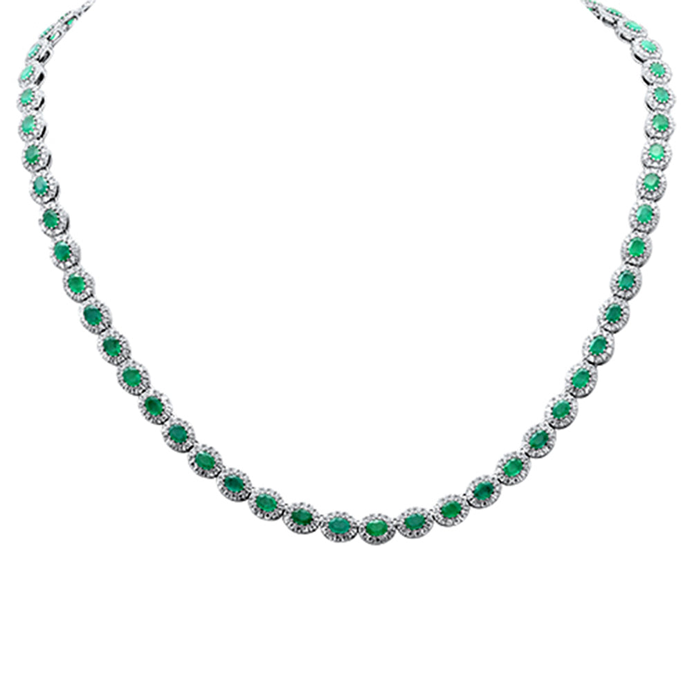 SPECIAL!14.41ct G SI 14K White Gold Diamond & Emerald Gemstone Necklace 16" Long