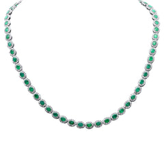SPECIAL!14.41ct G SI 14K White Gold Diamond & Emerald Gemstone Necklace 16" Long