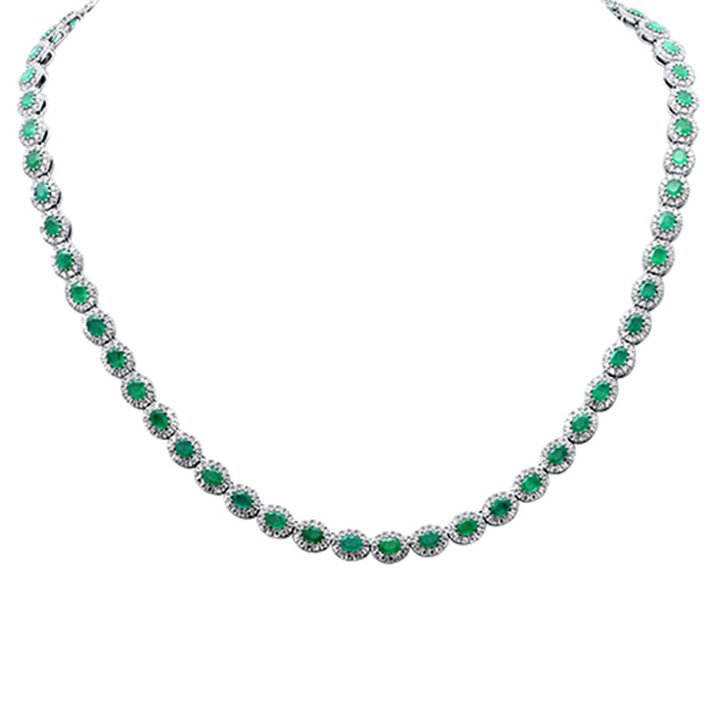 SPECIAL!14.41ct G SI 14K White Gold Diamond & Emerald Gemstone Necklace 16" Long