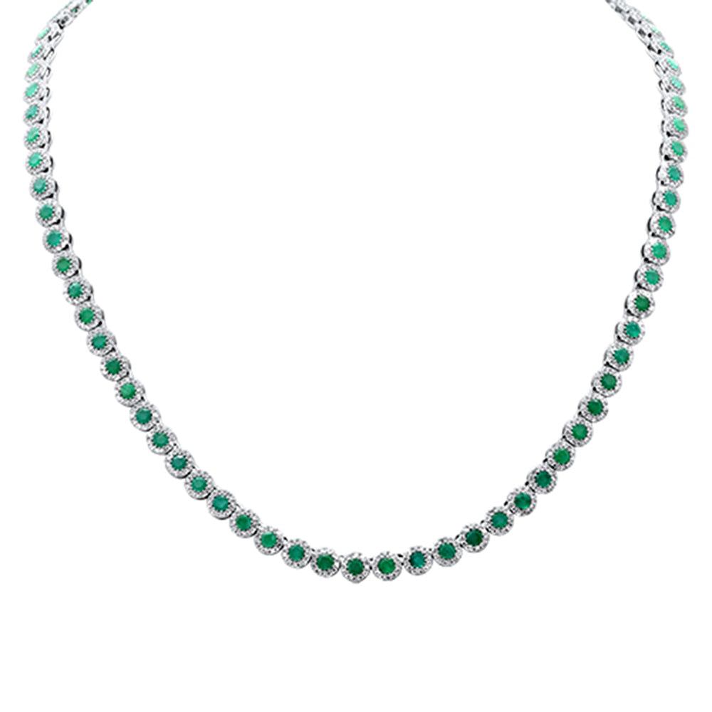 SPECIAL!11.10ct G SI 14K White Gold Diamond & Emerald Gemstone Necklace 16" Long