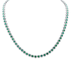 SPECIAL!11.10ct G SI 14K White Gold Diamond & Emerald Gemstone Necklace 16" Long