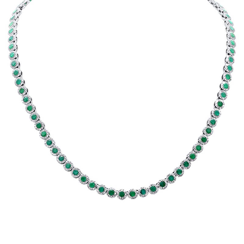 SPECIAL!11.10ct G SI 14K White Gold Diamond & Emerald Gemstone Necklace 16" Long