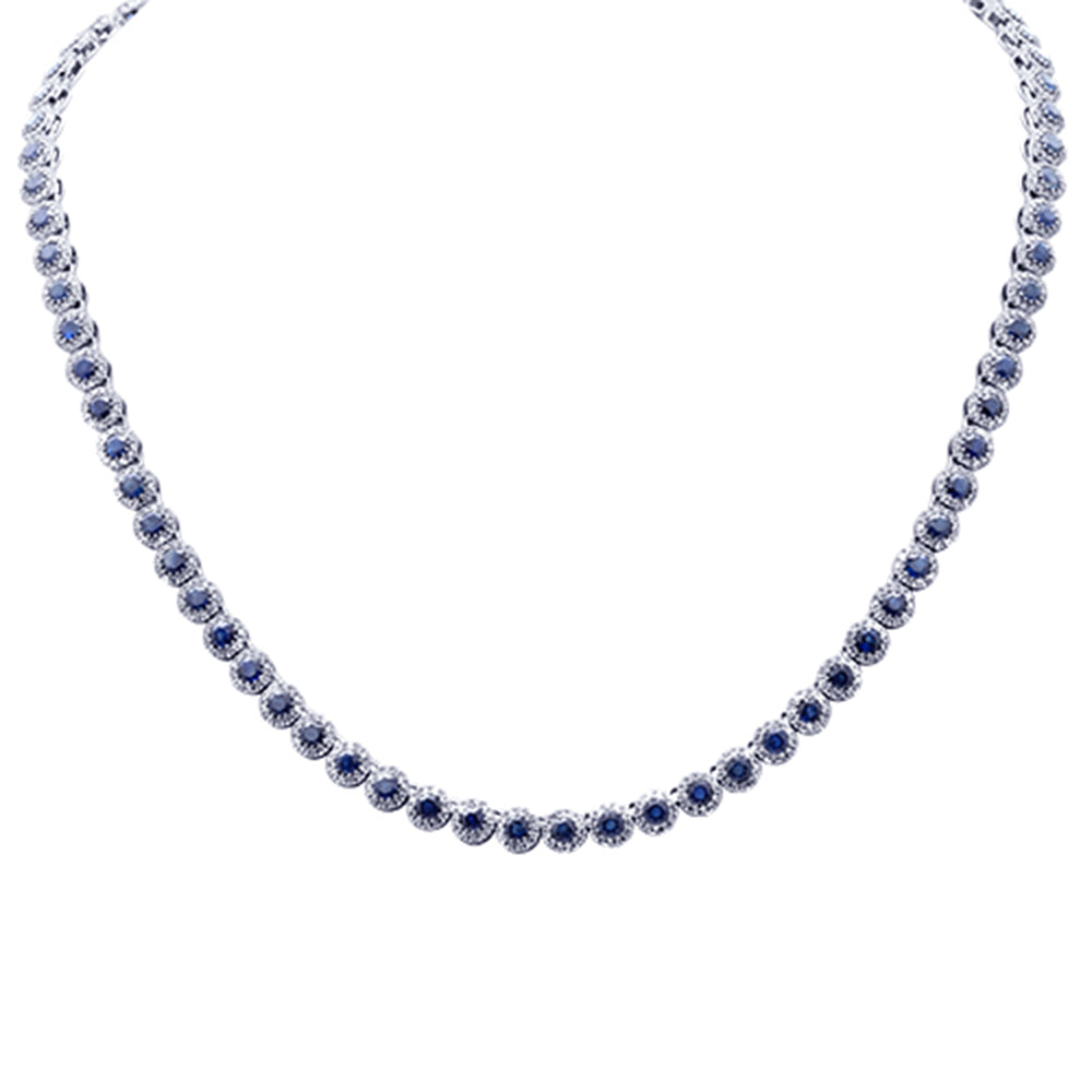 SPECIAL!15.81ct G SI 14K White Gold Diamond & Blue Sapphire Gemstone Necklace 16" Long