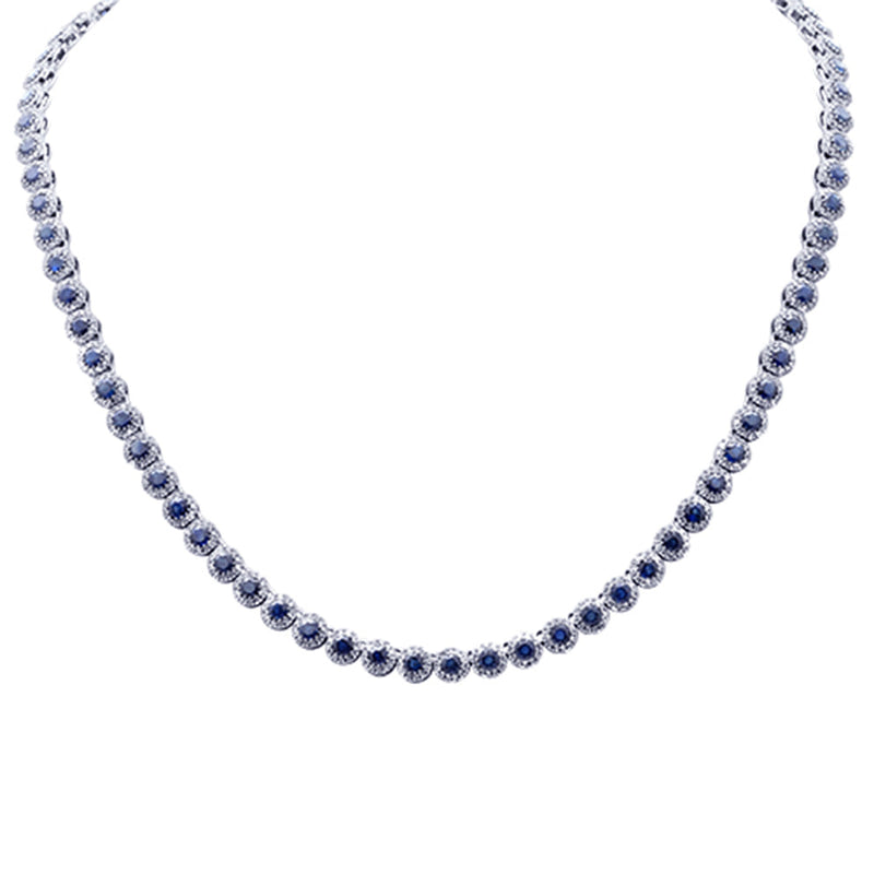 SPECIAL!15.81ct G SI 14K White Gold Diamond & Blue Sapphire Gemstone Necklace 16" Long