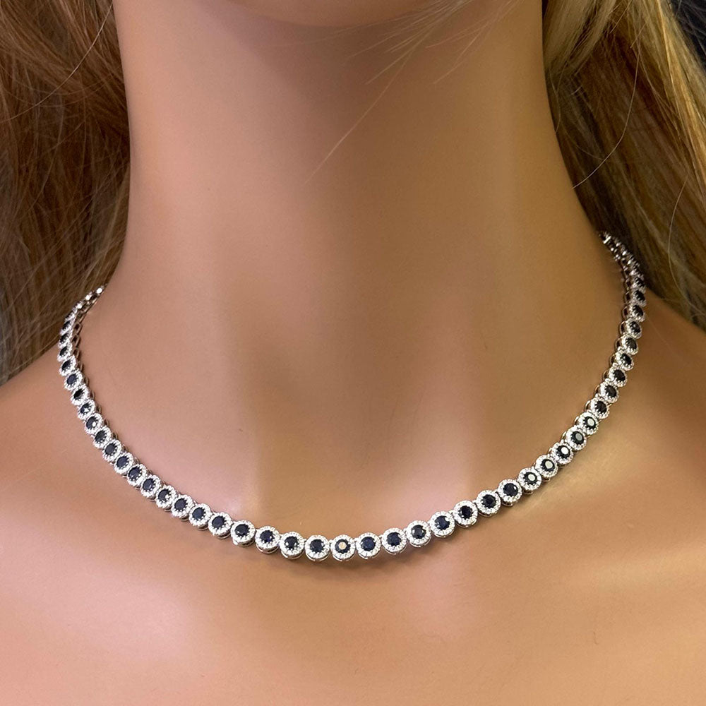 SPECIAL!15.81ct G SI 14K White Gold Diamond & Blue Sapphire Gemstone Necklace 16" Long
