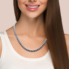 SPECIAL!15.81ct G SI 14K White Gold Diamond & Blue Sapphire Gemstone Necklace 16" Long