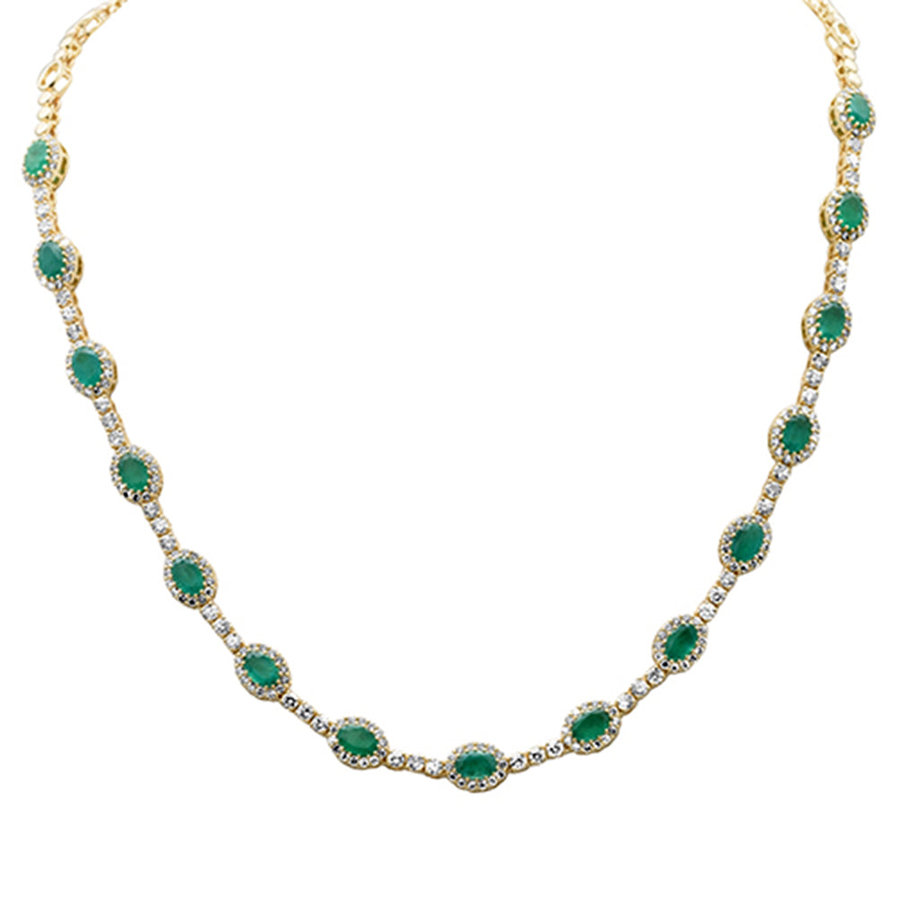 SPECIAL!10.10ct G SI 14K Yellow Gold Diamond & Emerald Gemstone Necklace 16" Long