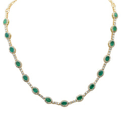 SPECIAL!10.10ct G SI 14K Yellow Gold Diamond & Emerald Gemstone Necklace 16" Long