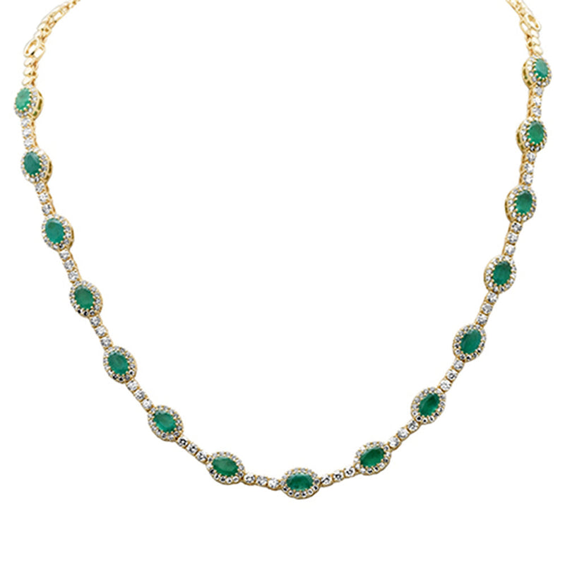 SPECIAL!10.10ct G SI 14K Yellow Gold Diamond & Emerald Gemstone Necklace 16" Long