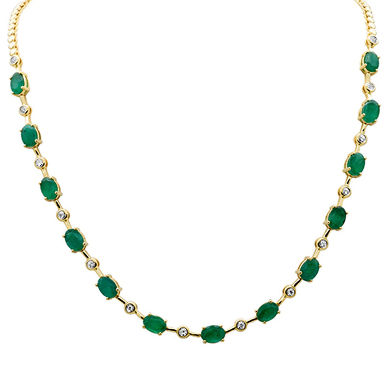 SPECIAL!9.55ct G SI 14K Yellow Gold Diamond & Emerald Gemstone Necklace 16" Long