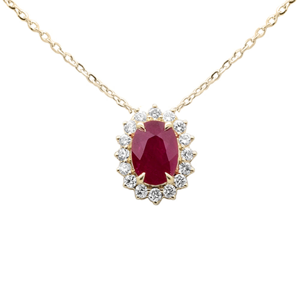 SPECIAL!1.29ct G SI 14K Yellow Gold Diamond & Ruby Gemstone Pendant 18" Long