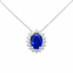 SPECIAL!1.35ct G SI 14K White Gold Diamond & Blue Sapphire Gemstone Pendant 18" Long