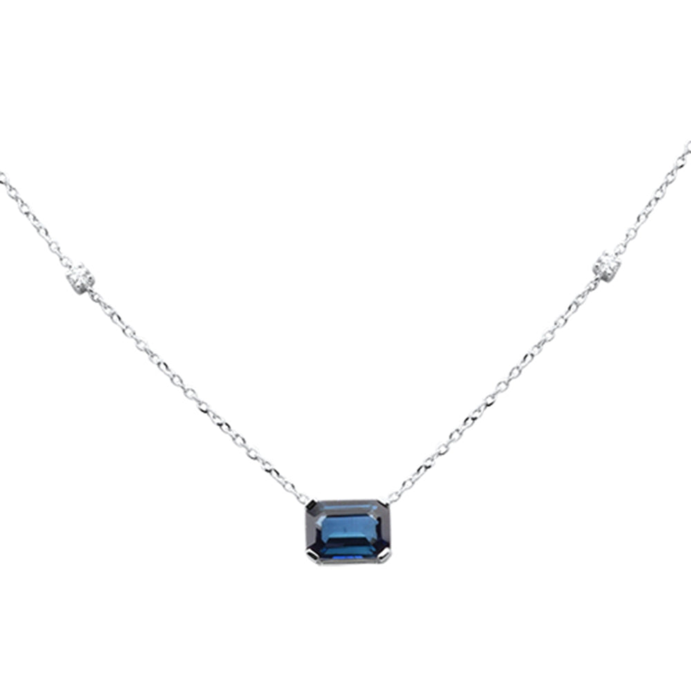SPECIAL!1.09ct G SI 14K White Gold Diamond & Blue Sapphire Gemstone Pendant 18" Long