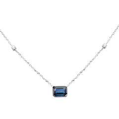 SPECIAL!1.09ct G SI 14K White Gold Diamond & Blue Sapphire Gemstone Pendant 18" Long