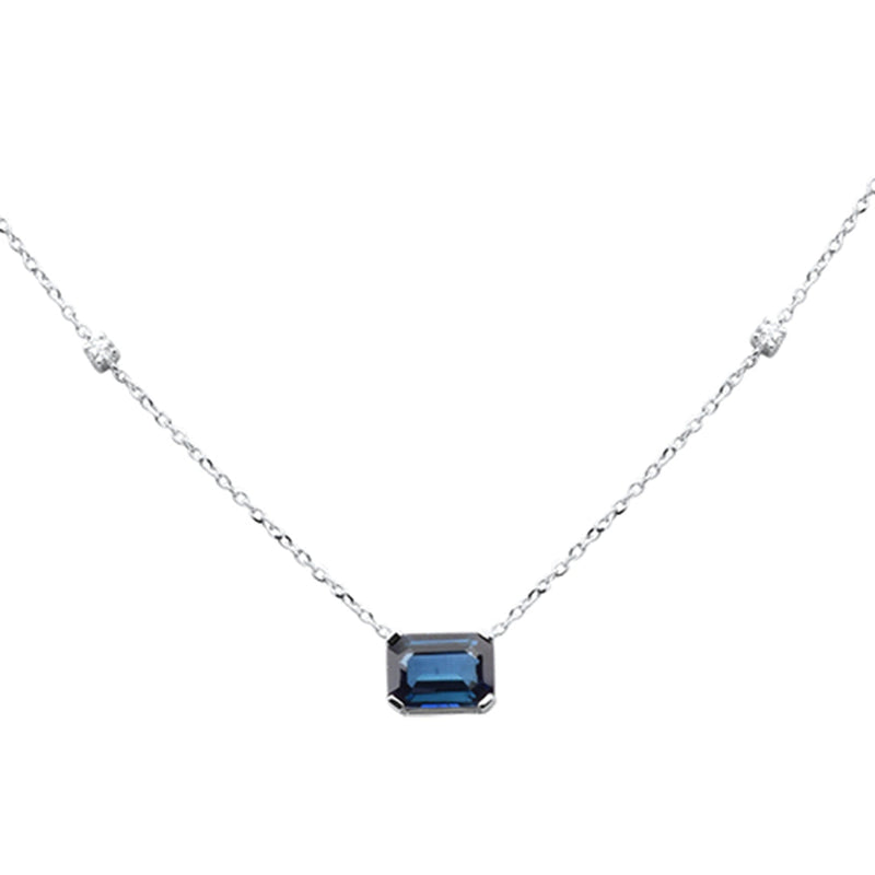 SPECIAL!1.09ct G SI 14K White Gold Diamond & Blue Sapphire Gemstone Pendant 18" Long