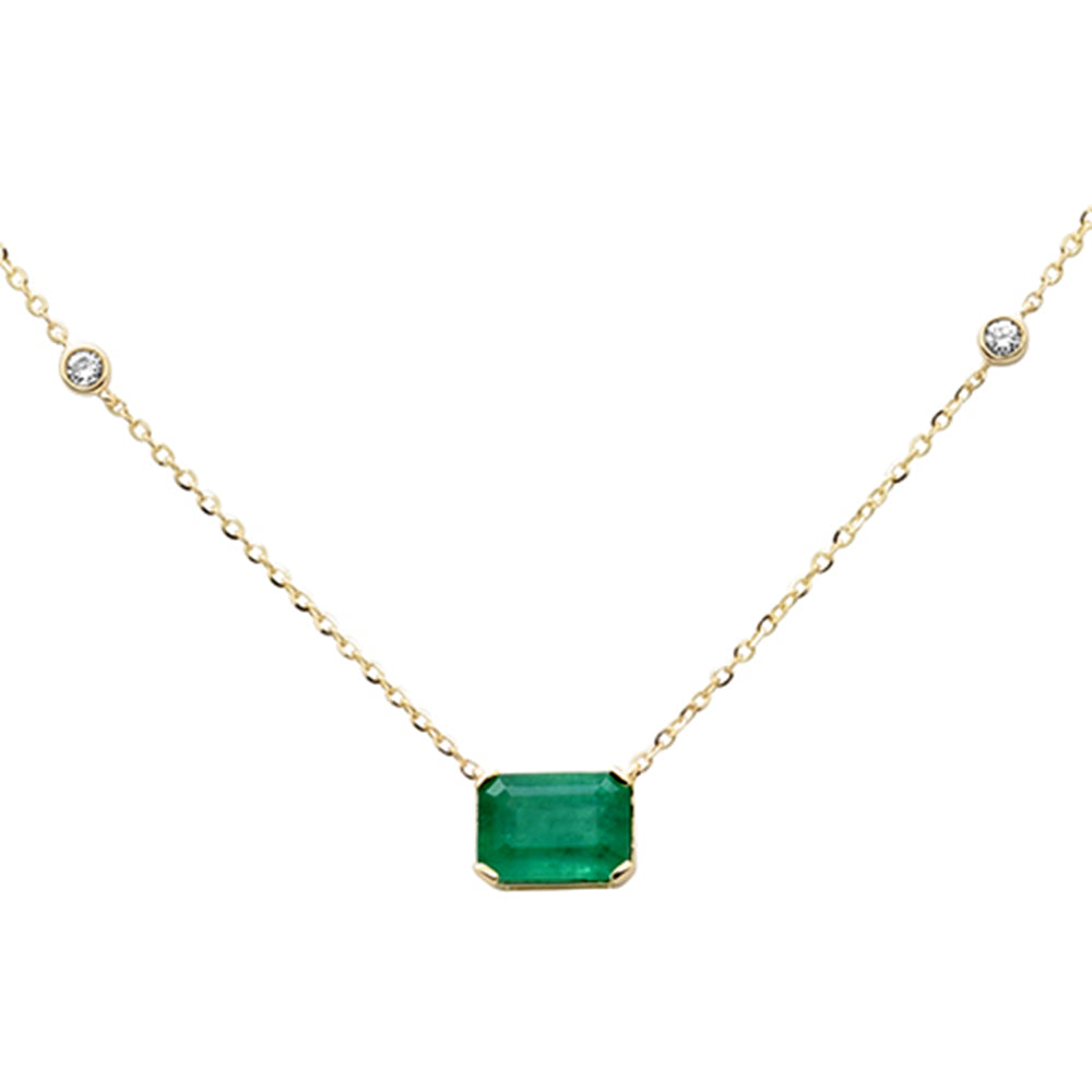 SPECIAL!.86ct G SI 14K Yellow Gold Diamond & Emerald Gemstone Pendant 18" Long