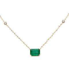 SPECIAL!.86ct G SI 14K Yellow Gold Diamond & Emerald Gemstone Pendant 18" Long