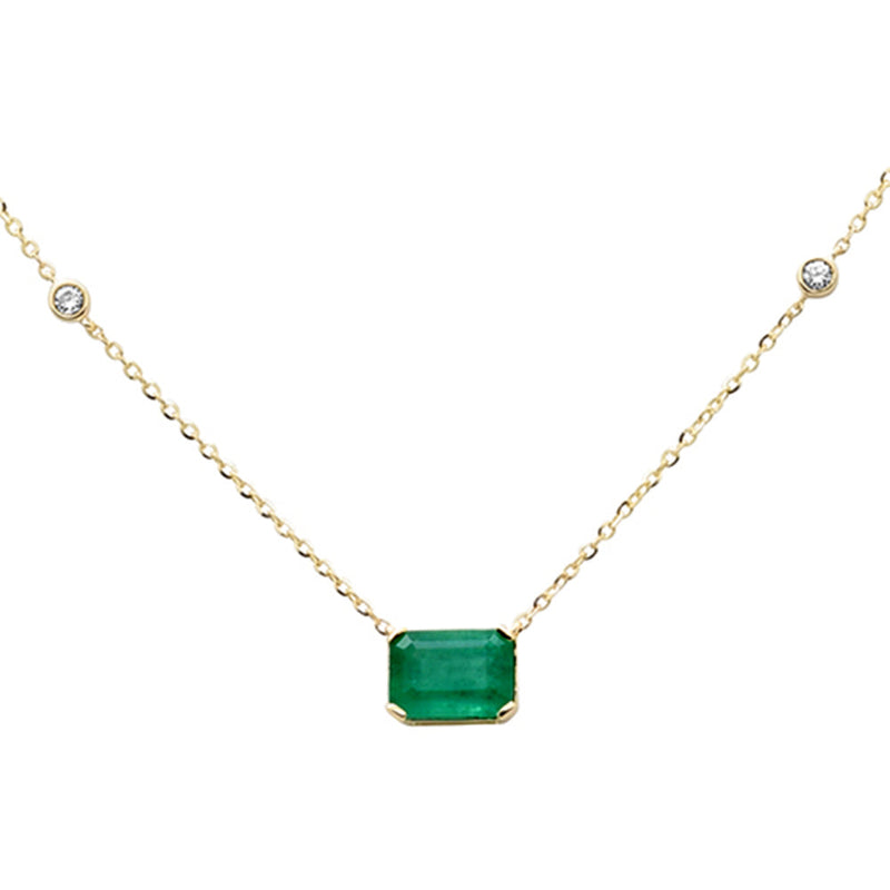 SPECIAL!.86ct G SI 14K Yellow Gold Diamond & Emerald Gemstone Pendant 18" Long