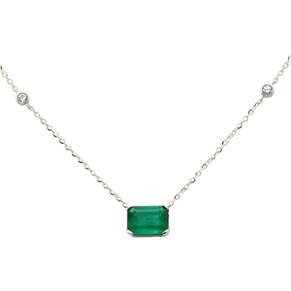 SPECIAL!.96ct G SI 14K White Gold Diamond & Emerald Gemstone Pendant 18" Long