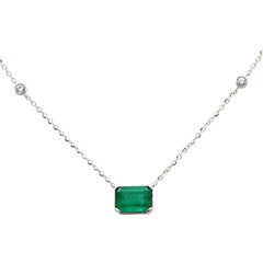 SPECIAL!.96ct G SI 14K White Gold Diamond & Emerald Gemstone Pendant 18" Long