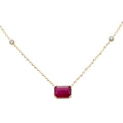 SPECIAL!1.09ct G SI 14K Yellow Gold Diamond & Ruby Gemstone Pendant 18" Long