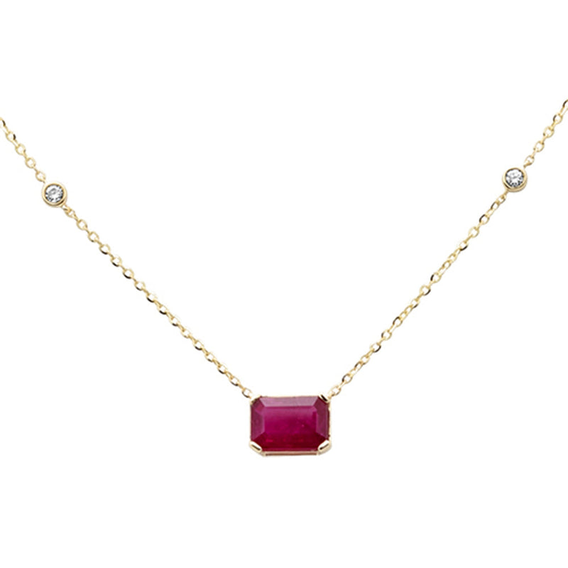 SPECIAL!1.09ct G SI 14K Yellow Gold Diamond & Ruby Gemstone Pendant 18" Long