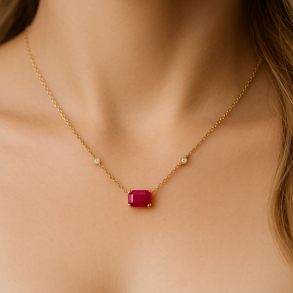SPECIAL!1.09ct G SI 14K Yellow Gold Diamond & Ruby Gemstone Pendant 18" Long