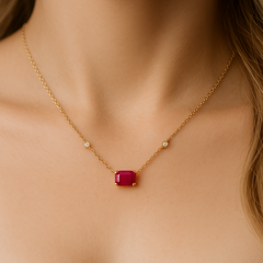 SPECIAL!1.09ct G SI 14K Yellow Gold Diamond & Ruby Gemstone Pendant 18" Long