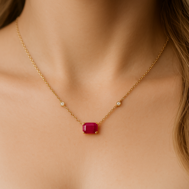 SPECIAL!1.09ct G SI 14K Yellow Gold Diamond & Ruby Gemstone Pendant 18" Long