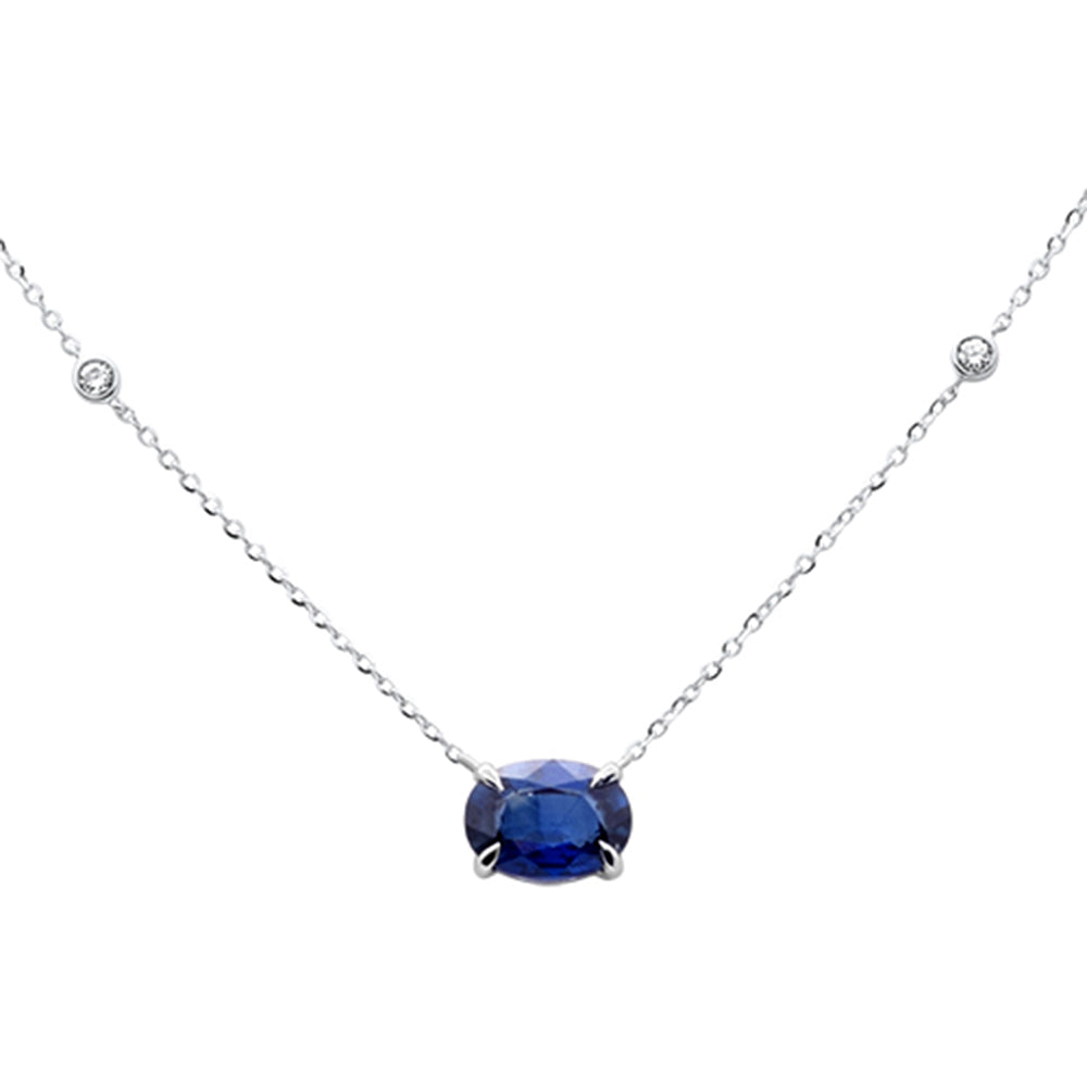 SPECIAL! 1.15ct G SI 14K White Gold Diamond & Blue Sapphire Gemstone Pendant 18" Long