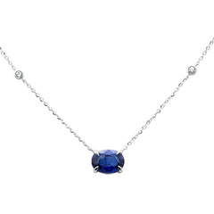 SPECIAL! 1.15ct G SI 14K White Gold Diamond & Blue Sapphire Gemstone Pendant 18" Long