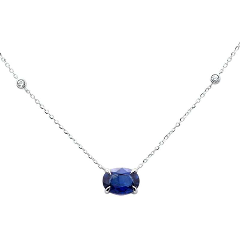 SPECIAL! 1.15ct G SI 14K White Gold Diamond & Blue Sapphire Gemstone Pendant 18" Long