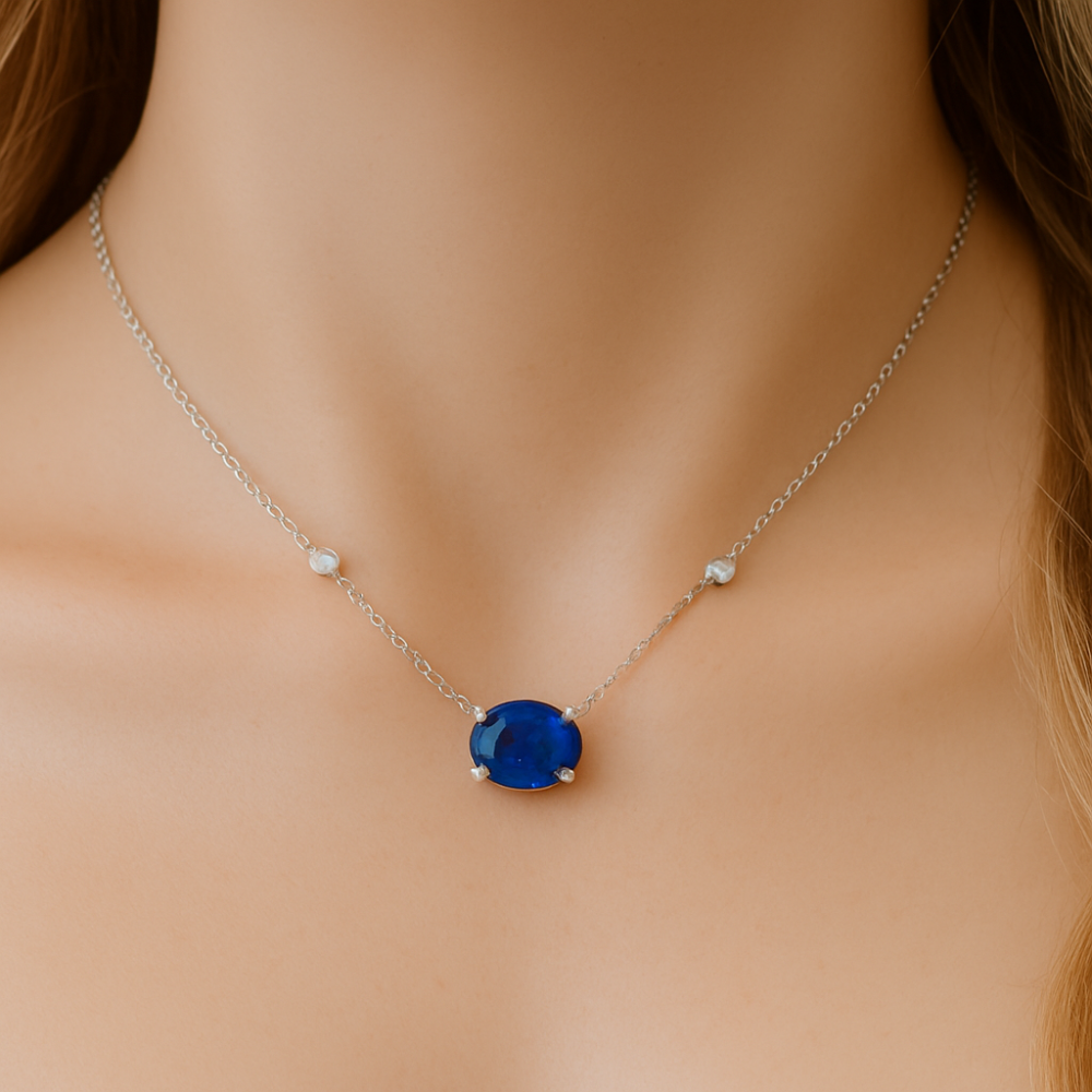 SPECIAL! 1.15ct G SI 14K White Gold Diamond & Blue Sapphire Gemstone Pendant 18" Long