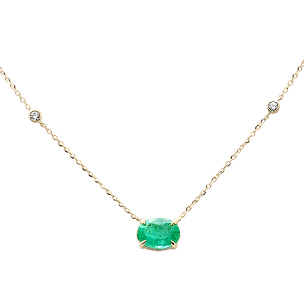 SPECIAL!.78ct G SI 14K Yellow Gold Diamond & Emerald Gemstone Pendant 18" Long