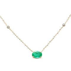 SPECIAL!.78ct G SI 14K Yellow Gold Diamond & Emerald Gemstone Pendant 18" Long