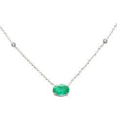SPECIAL!.60ct G SI 14K White Gold Diamond & Emerald Gemstone Pendant 18" Long