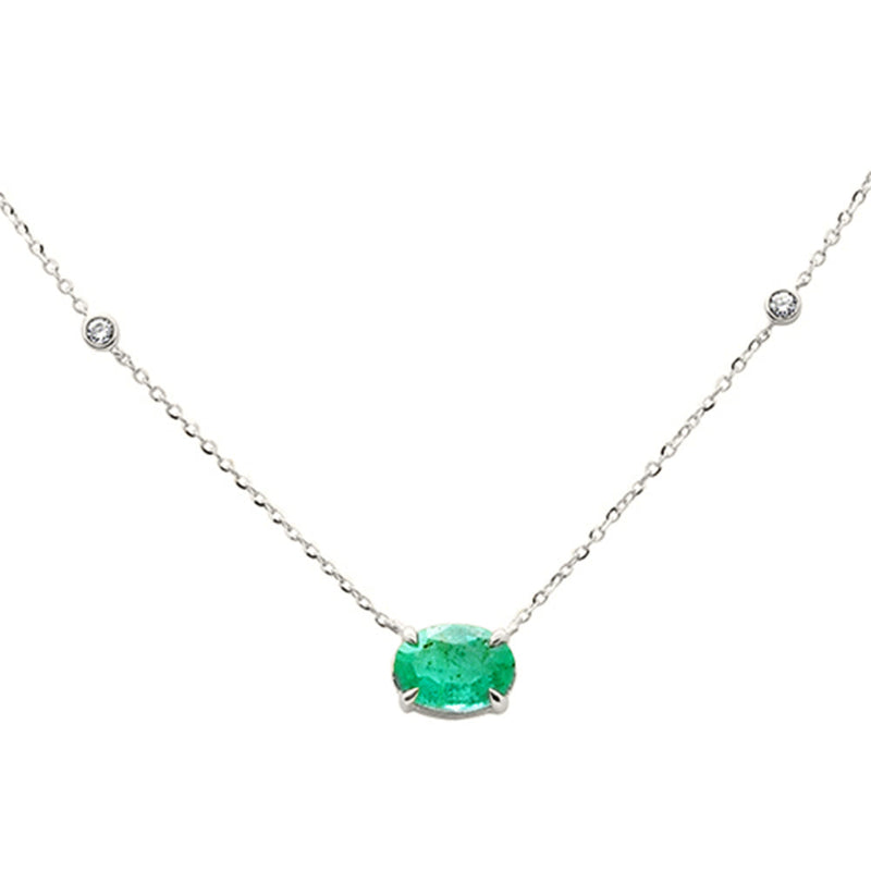 SPECIAL!.60ct G SI 14K White Gold Diamond & Emerald Gemstone Pendant 18" Long