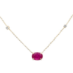 SPECIAL!.92ct G SI 14K Yellow Gold Diamond & Ruby Gemstone Pendant 18" Long
