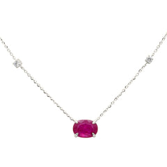 SPECIAL!1.03ct G SI 14K White Gold Diamond & Ruby Gemstone Pendant 18" Long