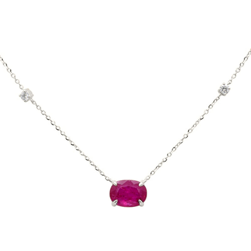 SPECIAL!1.03ct G SI 14K White Gold Diamond & Ruby Gemstone Pendant 18" Long